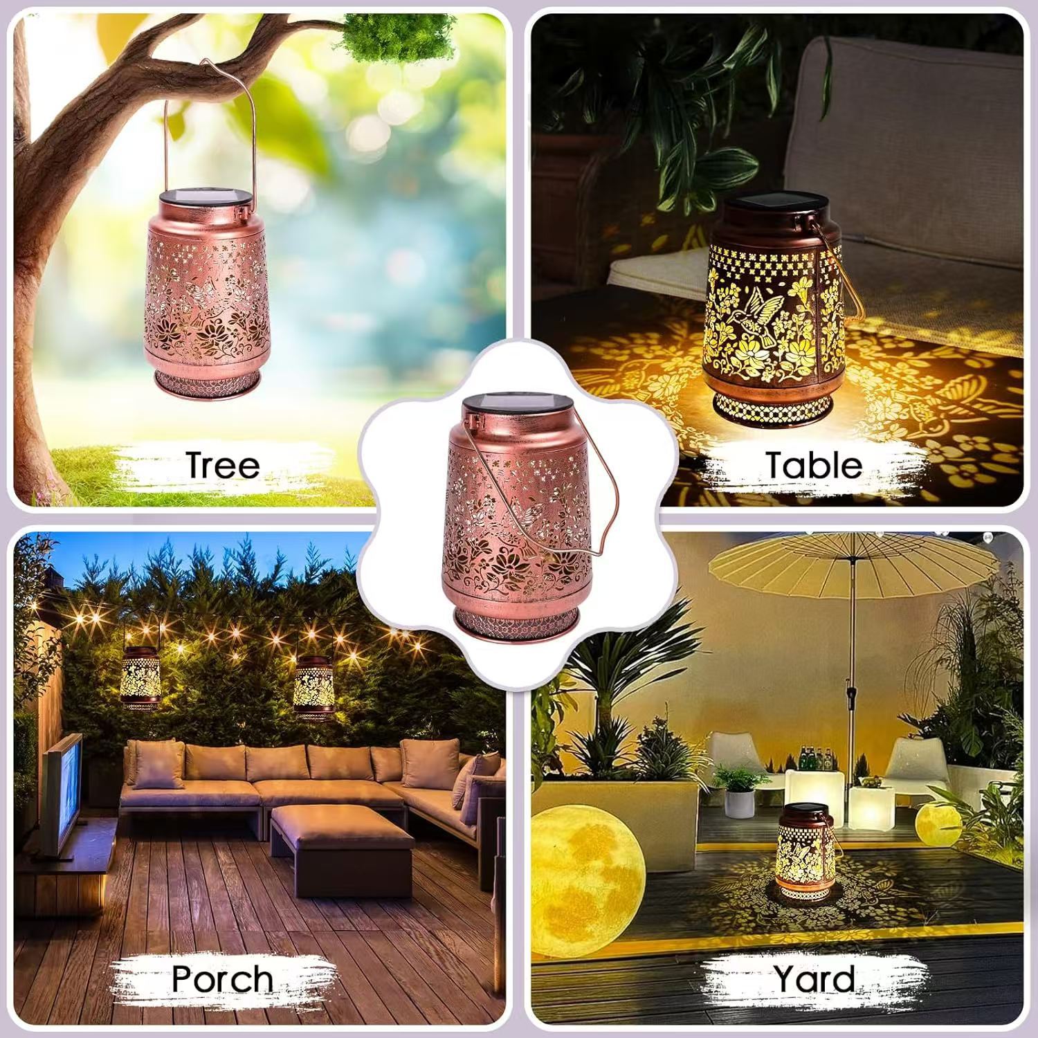 Cross-border solar hummingbird horse lantern Outdoor courtyard decoration waterproof ironwork hollowed-out lantern villa garden projection lamp pic 5