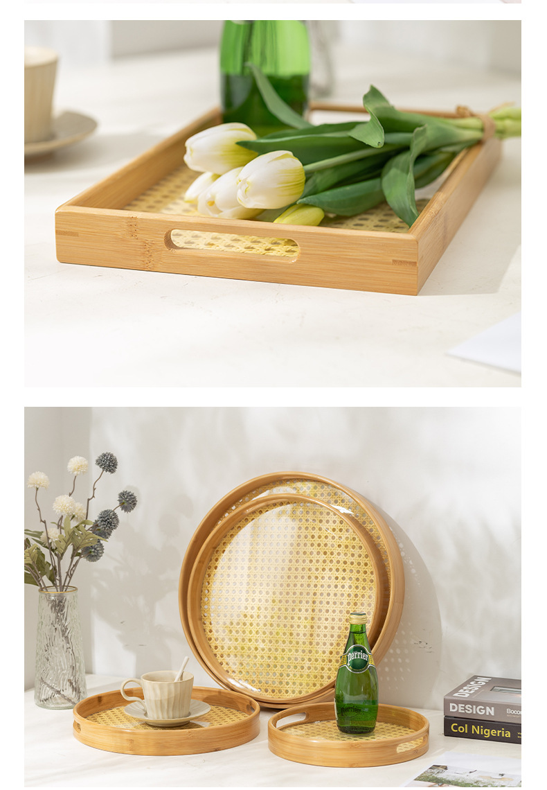 创意仿藤编竹制托盘家用饭店茶具小托盘糕点盘方形手提茶盘批发详情13