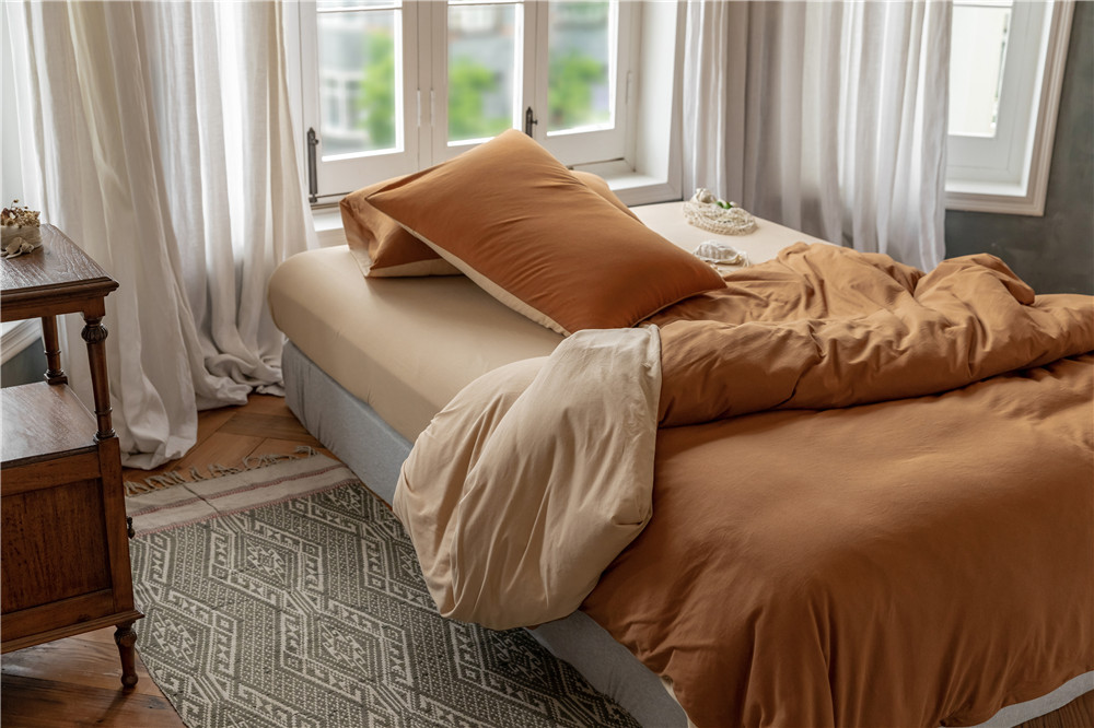 ins Japanese-style solid color all-cotton knitted cotton four-piece set, skin-friendly nude sleeping plain double-layer Indian cotton bed sheet pic 189