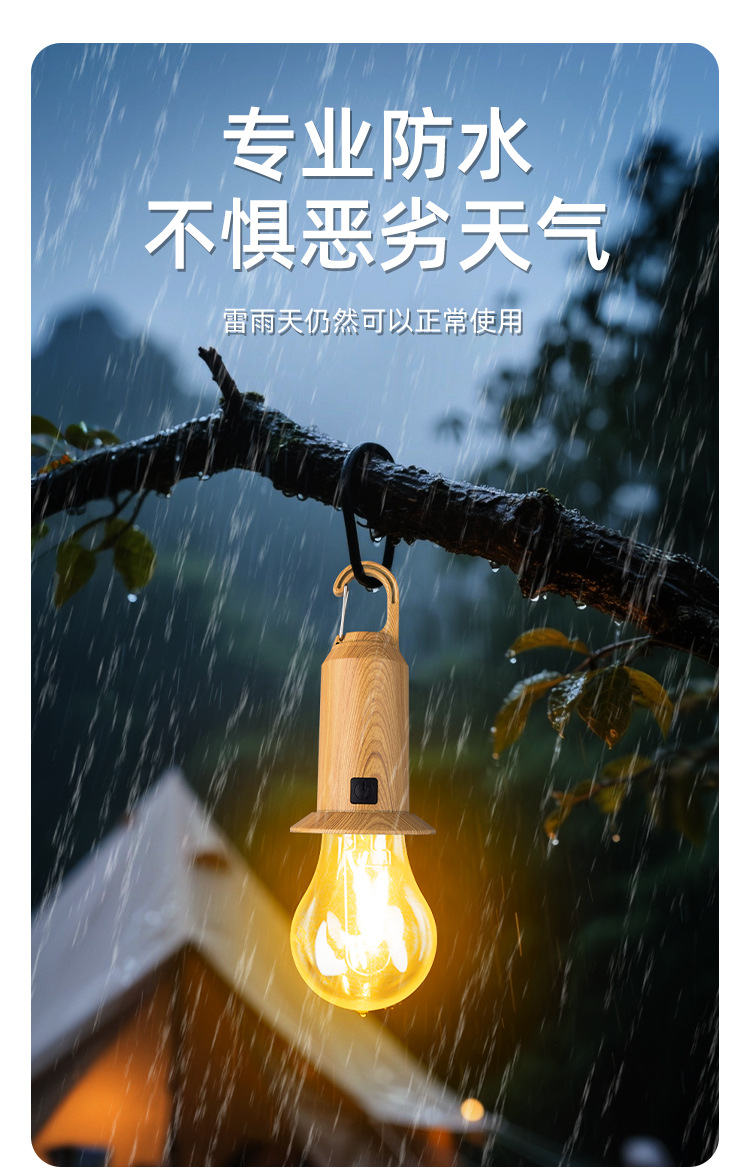 新款太阳能充电灯泡遥控防雨露营球泡灯营地挂钩式暖光钨丝灯泡详情12