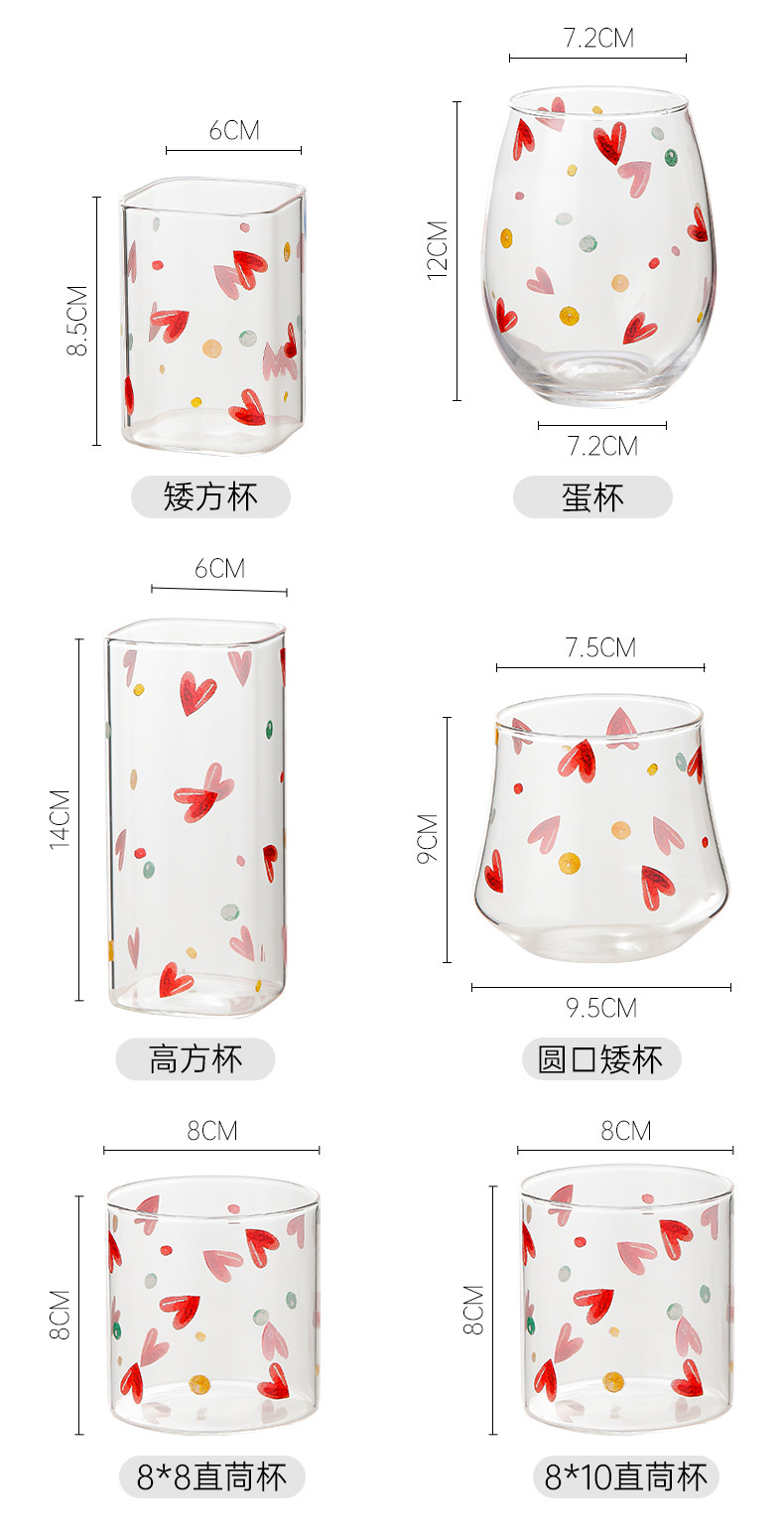 Transparent glass cups with creative heart-shaped milk breakfast cups, office household tea cups, and water cups with handles pic 5