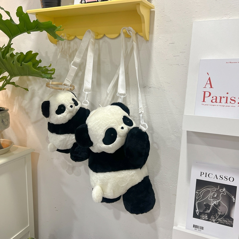 2024新款时尚熊猫双肩包清新甜美可爱卡通毛绒玩具包仿真抱枕背包详情40
