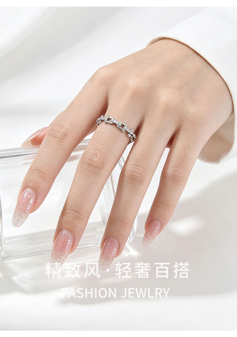 Source factory light luxury horseshoe buckle chain opening ring, copper alloy real gold electroplated with zirconium adjustable index finger ring pic 5