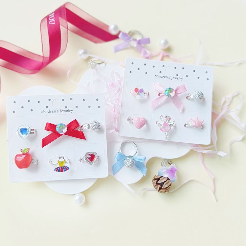 【可以】新品可爱公主宝石戒指女童可调节戒指玩具儿童戒指套装详情4