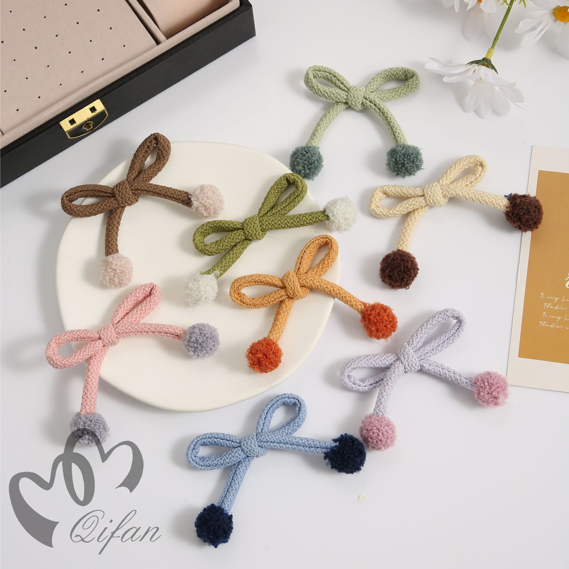 双色毛棉线手打结加球 布艺手工服饰配件小结 毛棉格手打结+球详情4