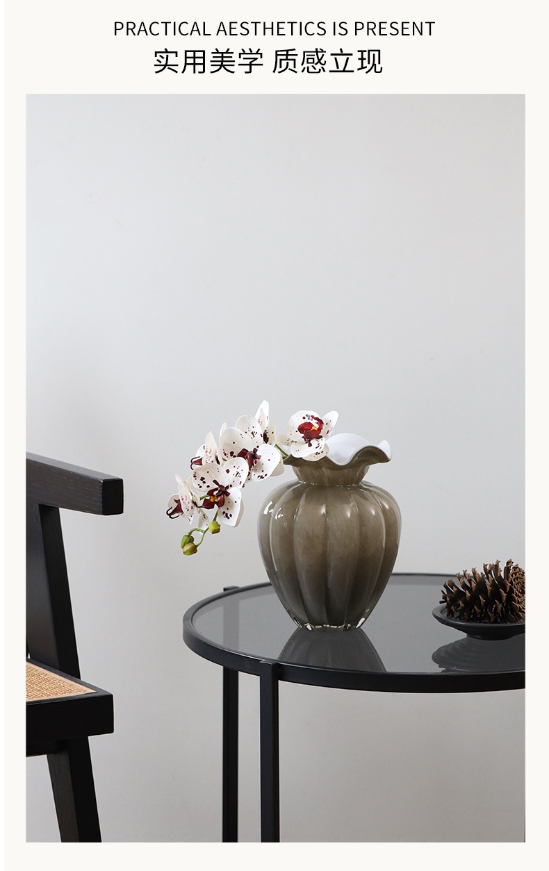 A vintage Fenton glass vase with grey pleated lace, French retro flower arrangement table decoration pic 2