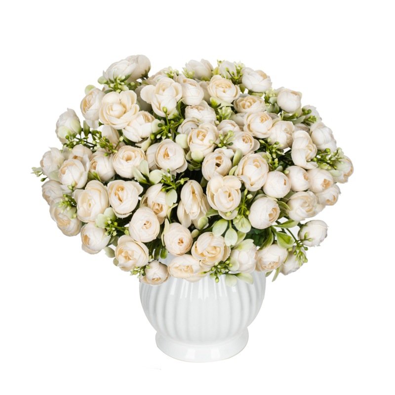 仿真5叉玫瑰小茶苞花束婚庆手捧花假花简约家居客厅餐桌摆设花艺详情12