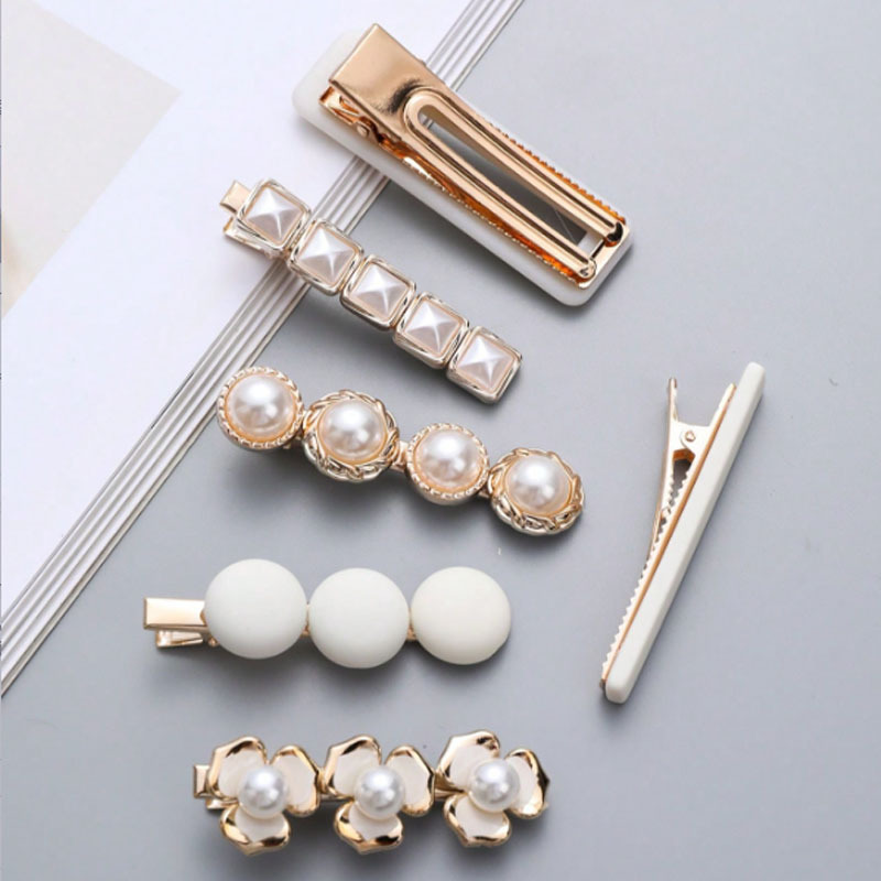 跨境新款简约可爱珍珠发夹套装水钻侧边夹少女一字夹发卡发饰批发详情4