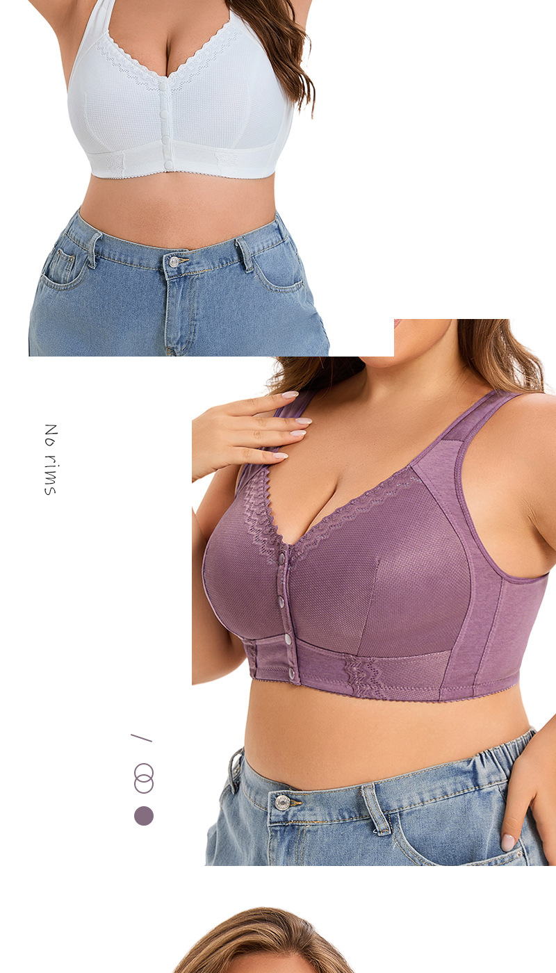 新款软棉薄杯前扣中老年内衣女士蕾丝无钢圈背心式超大码文胸详情14