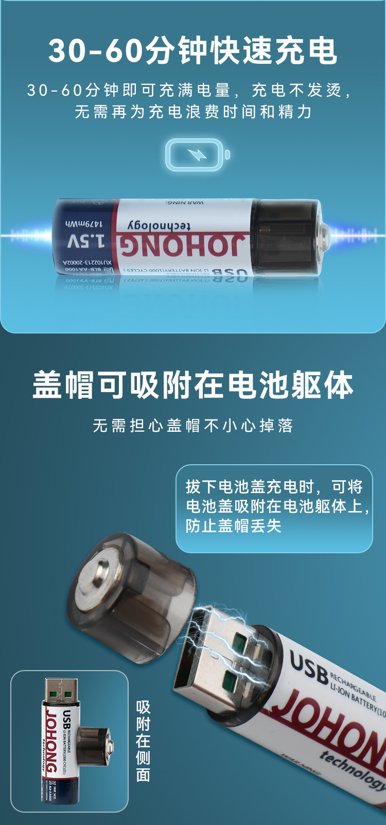 1.5V 1000mah rechargeable battery No.5, USB lithium battery for mouse and keyboard, TYPE-C rechargeable lithium battery pic 6