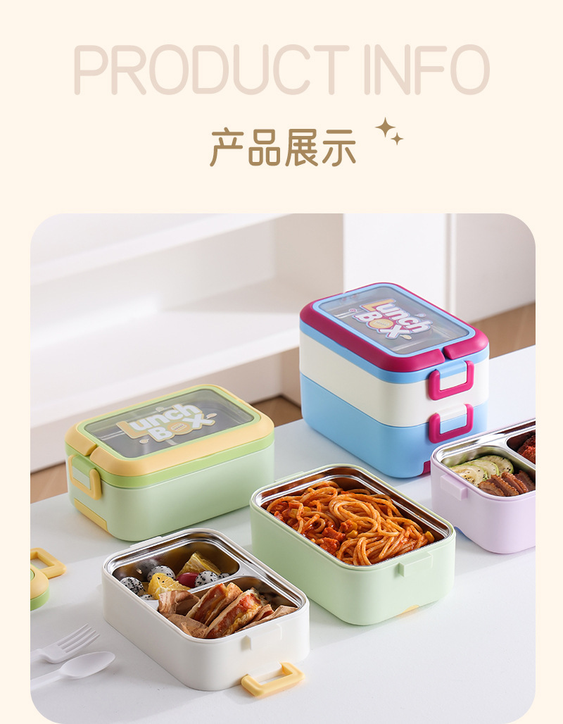 Alto nivel de apariencia ins cream wind simple estilo japonés bento box con tapa portátil trabajador de oficina caja de comida de compartimento caja de comida de plástico pic 12
