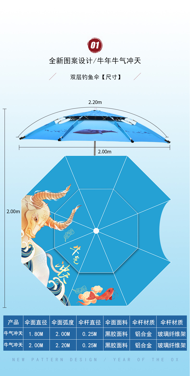 雨帆钓鱼伞2.2米万向防雨户外钓伞2.4米双层防晒遮阳伞垂钓伞详情13