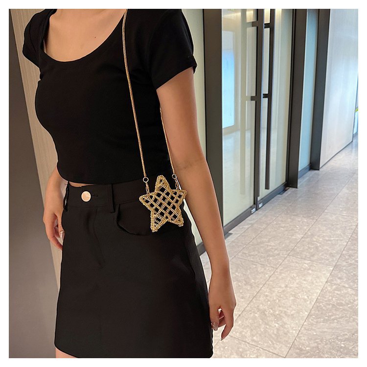 跨境2024夏新款小香风镂空金属星星包晚宴包单肩斜挎气质链条女包详情59