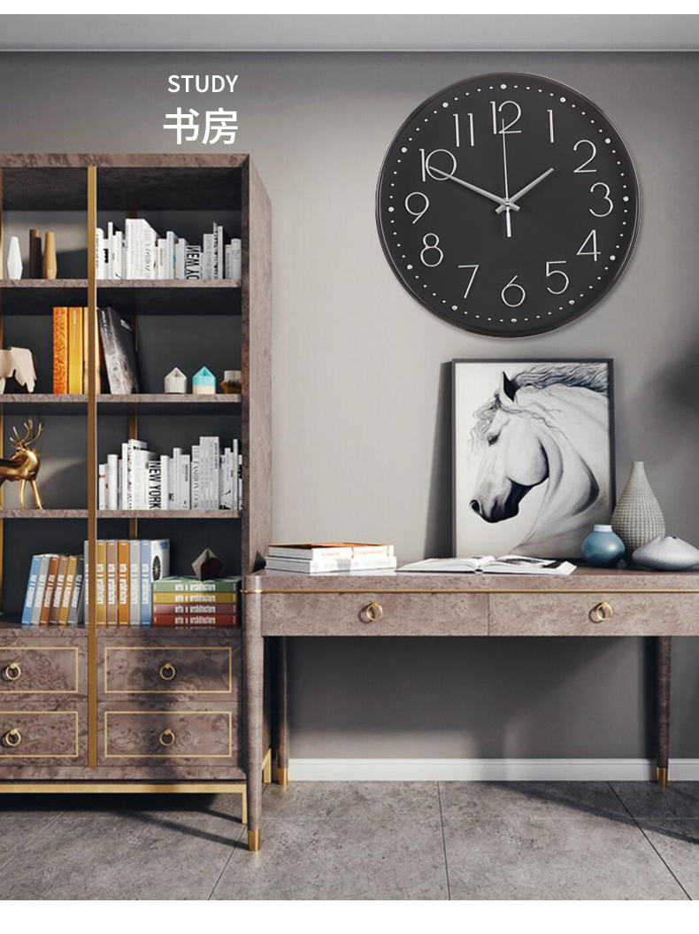 12寸圆形挂钟30CM钟表客厅静音挂钟简约时尚爆款时钟挂墙家用立体详情11