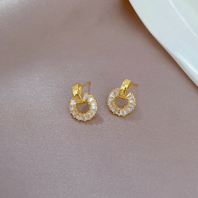 【钛钢】满钻圆环项链耳环套装轻奢微镶个性气质宴会耳饰项饰组合详情6