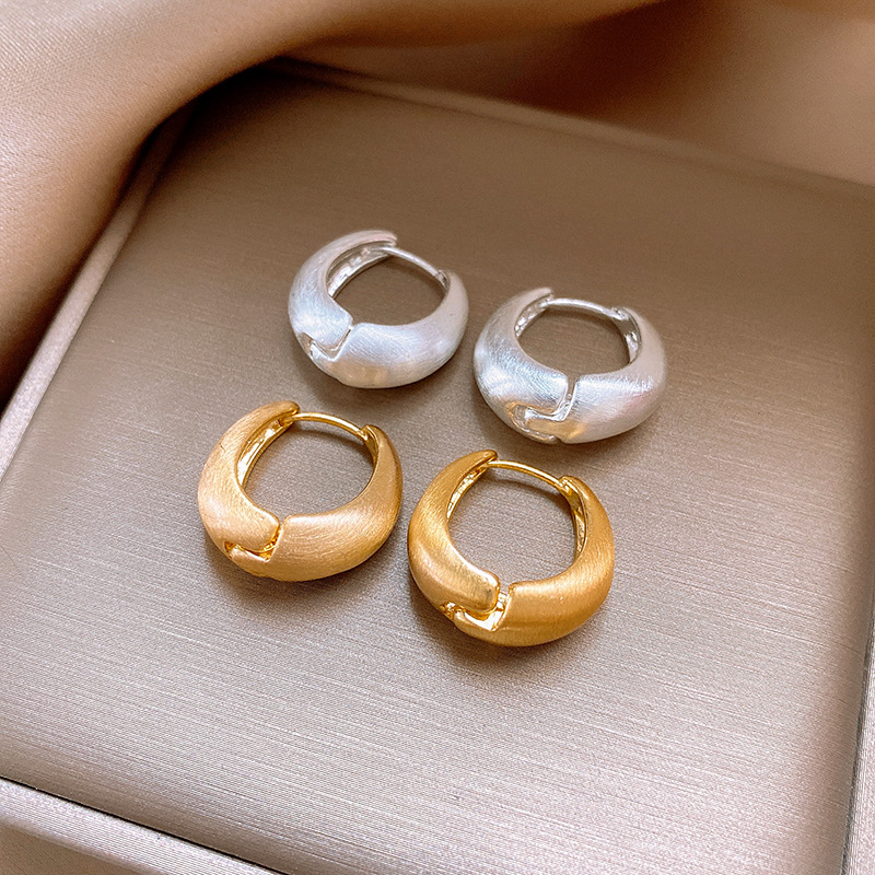 欧美跨境拉丝哑光椭圆耳环时尚潮流百搭耳扣简约高级感耳饰批发女详情14