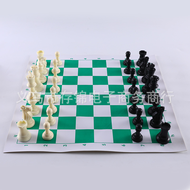 现代简约PU皮革国际象棋盘便携式可折叠袋装大小象棋棋盘棋子套装详情4