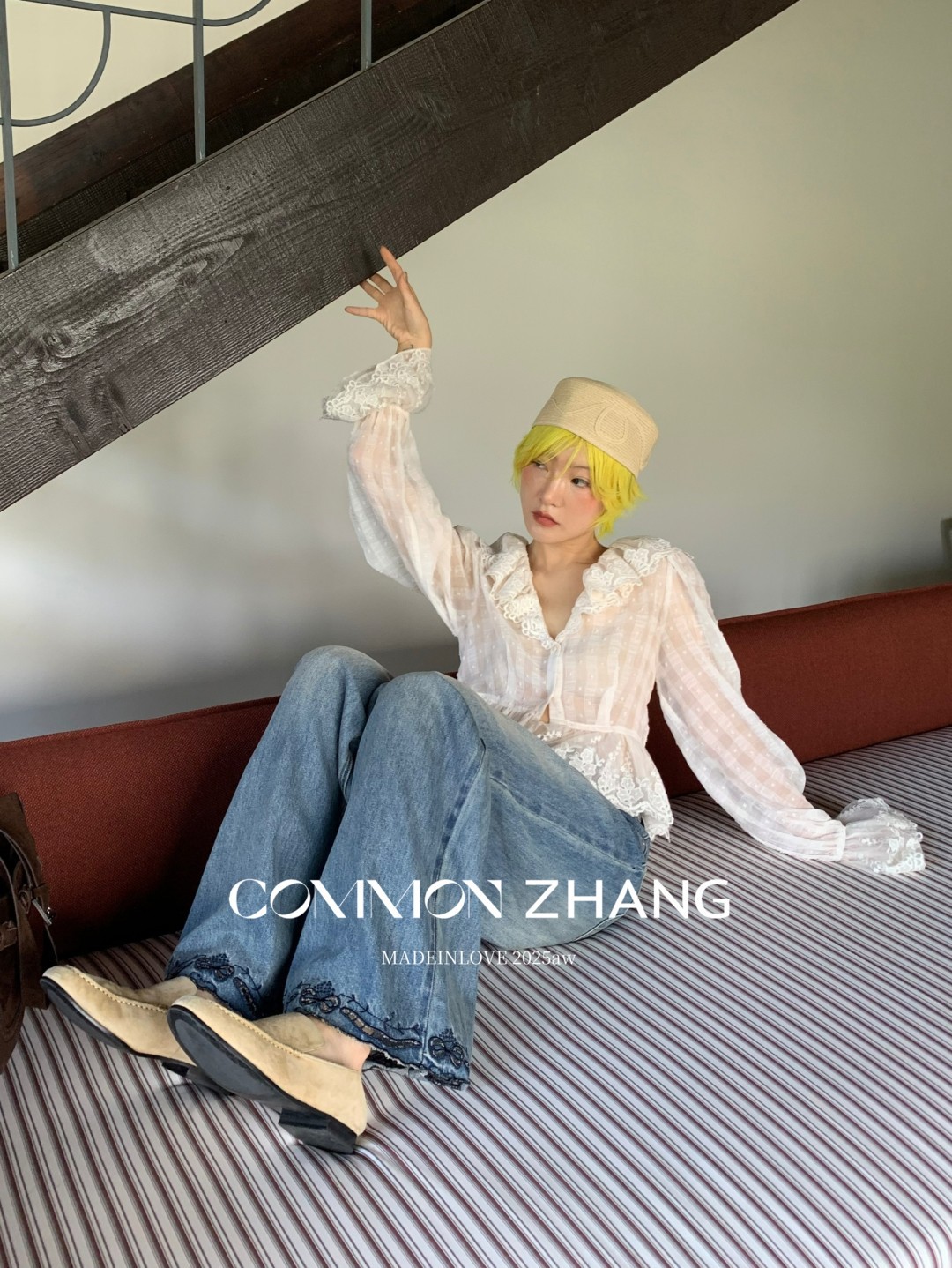 CZ ZHANG Early Autumn French sweet Lace collar flared sleeves see-through polka dot shirt for women B33039 pic 14