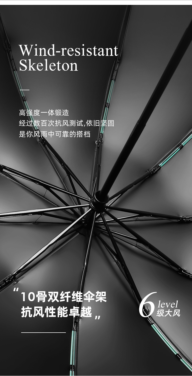 新款十骨双龙骨黑胶古铜拉丝反向伞配色手柄三折晴雨伞礼品伞印lo详情30