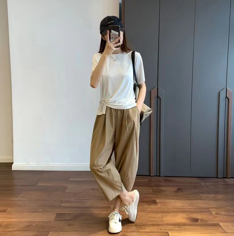 薄款阔腿九分裤女夏纯棉休闲直筒萝卜裤小个子日系显瘦宽松工装裤详情17