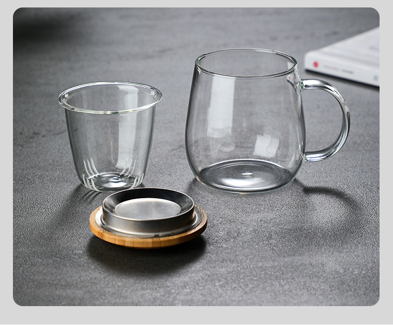 高硼硅玻璃泡茶三件杯带过滤泡茶杯商务办公加厚茶水分离玻璃茶杯详情3