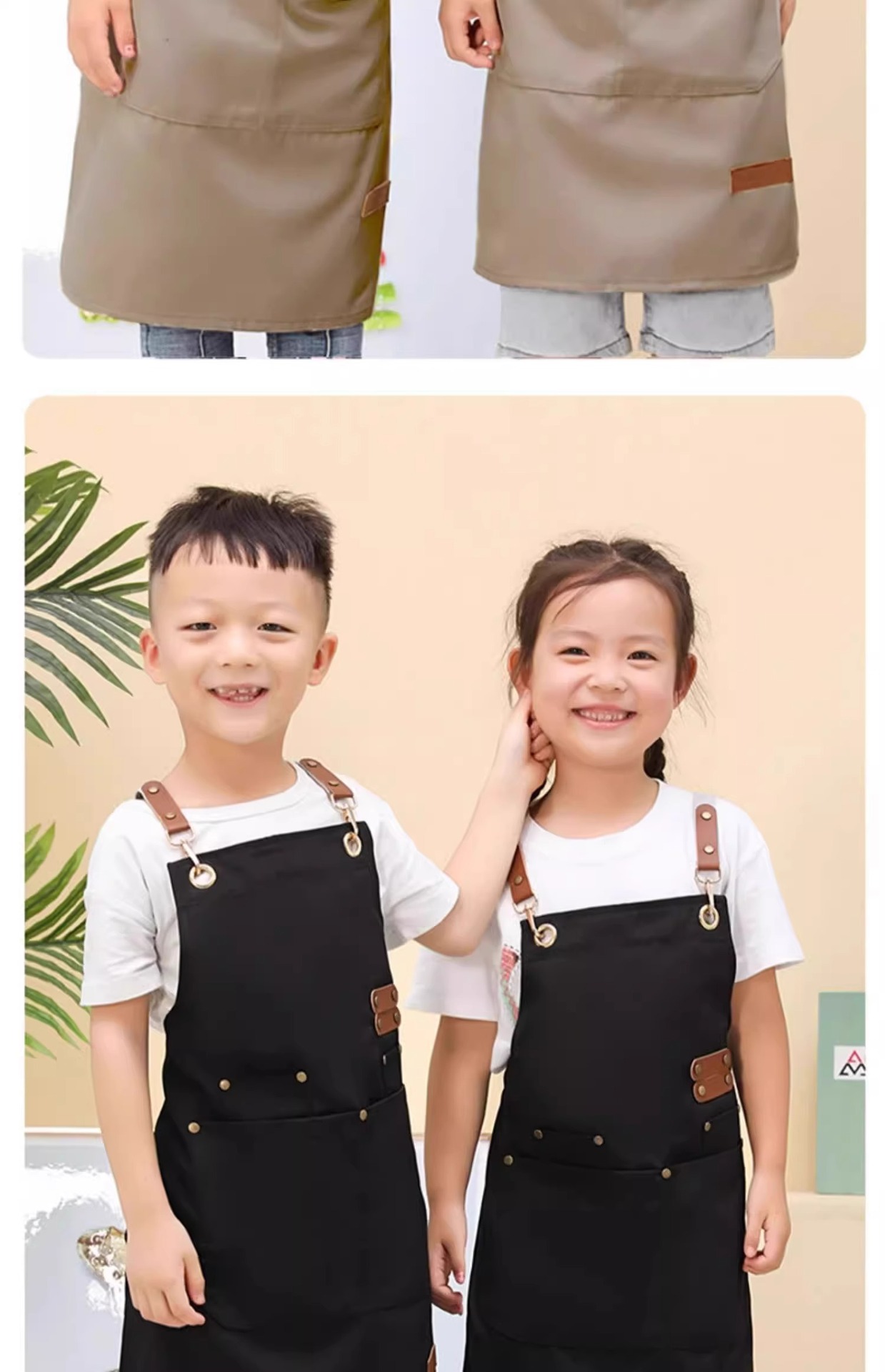 工厂现货 防水帆布围裙 儿童幼儿园书法绘画美术馆活动烘焙适用 男女孩家务围裙袖套 一体式设计方便实用详情12