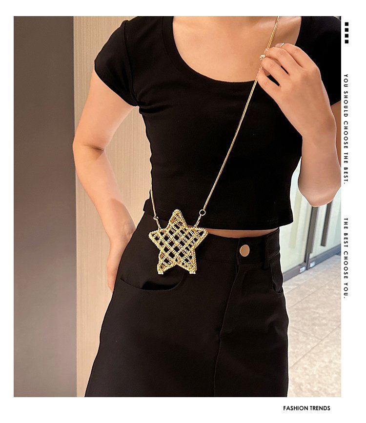 跨境2024夏新款小香风镂空金属星星包晚宴包单肩斜挎气质链条女包详情1