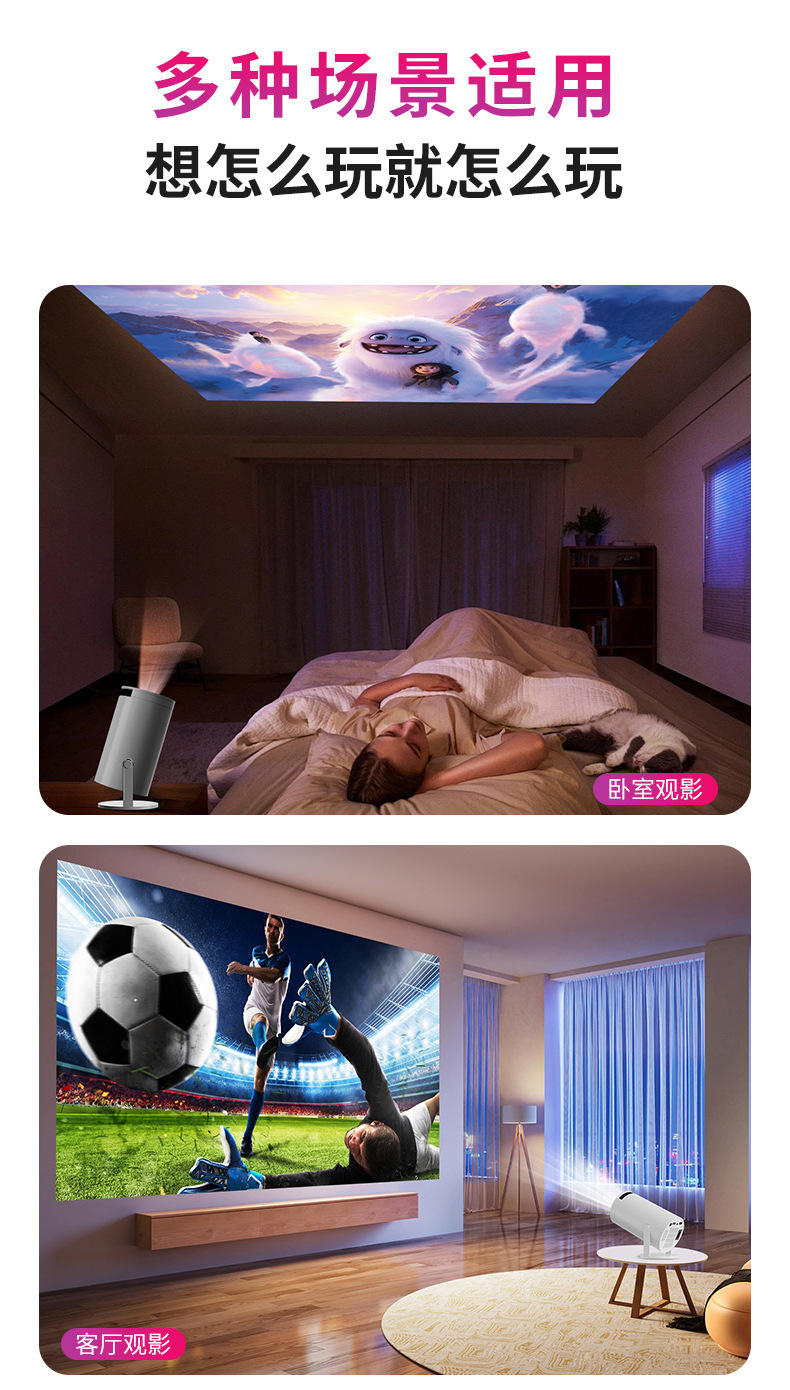 HY300跨境投影仪家用便携式高清投影机卧室投墙户外露营炮筒HY300详情5