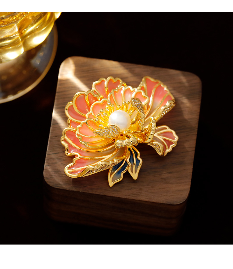 Hyacinth Peony flower brooch for women, elegant and elegant in ancient style, high-end and exquisite new Chinese style pearl accessory pic 8