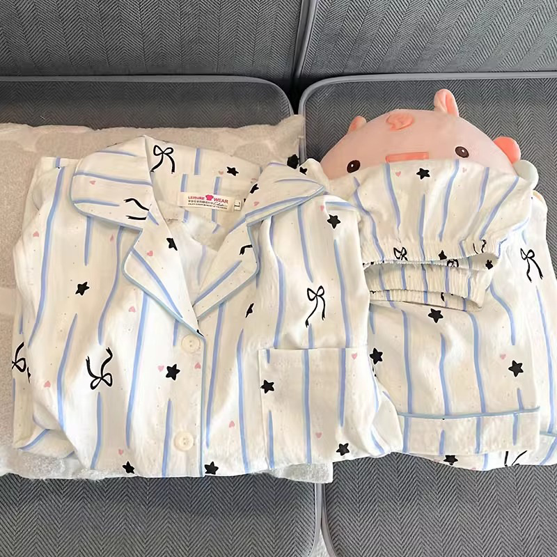 Pajama Women Summer Cloud Cotton 2024 New Style sweet and cute cardigan casual short-sleeved and short-shorts home wear set pic 26