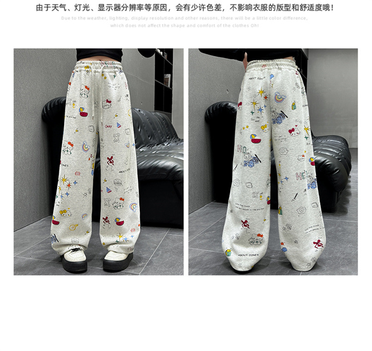 女大童春装休闲裤2025新款初中生学生裤子洋气涂鸦阔腿裤女孩卫裤详情10
