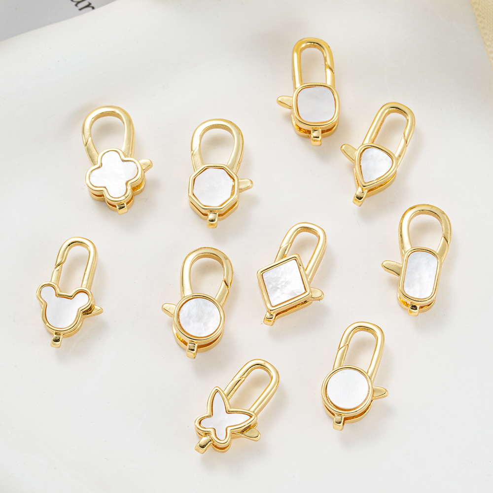 White shell geometric four-leaf clover butterfly Lobster clasp diy necklace bracelet accessory material Decorative clasp End connection clasp pic 6