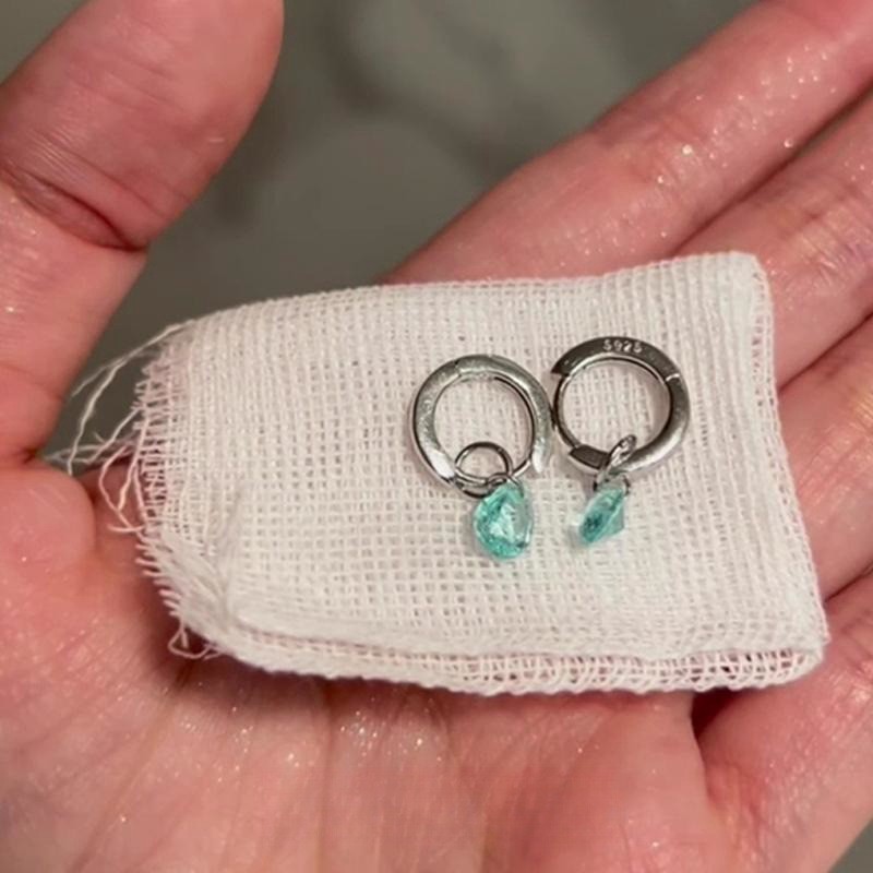 【蓝眼泪】蓝色水滴锆石耳圈养耳洞耳扣轻奢小众高级耳环精致耳坠详情2