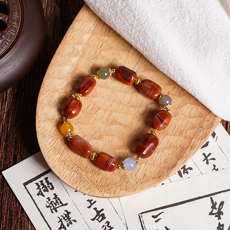 自然之美原矿南红随型火焰纹多宝灯合金笼珠手串手链礼物批发代发详情3