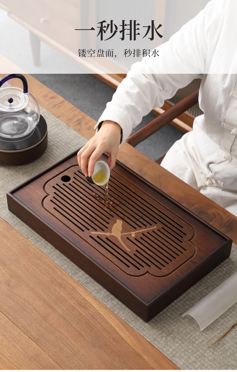 Wholesale of household small water storage trays, draining tea tables, simple rectangular bamboo tea sets, large and small sizes pic 5