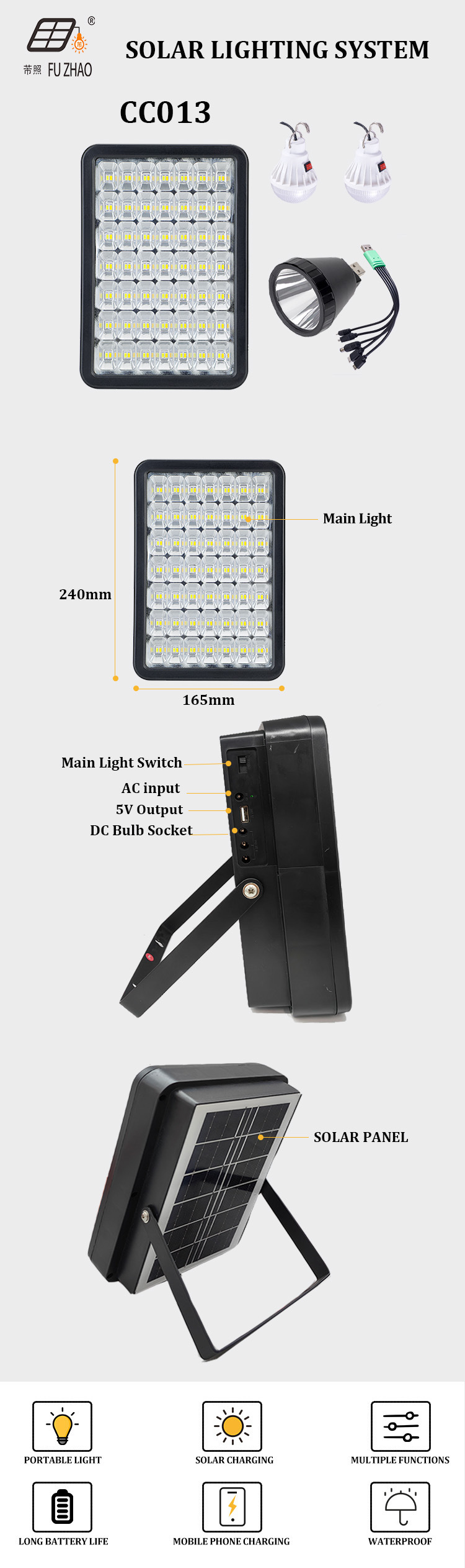2024 Solar Mini System with 3W solar panels and bulbs, portable outdoor camping mobile phone charging pic 2