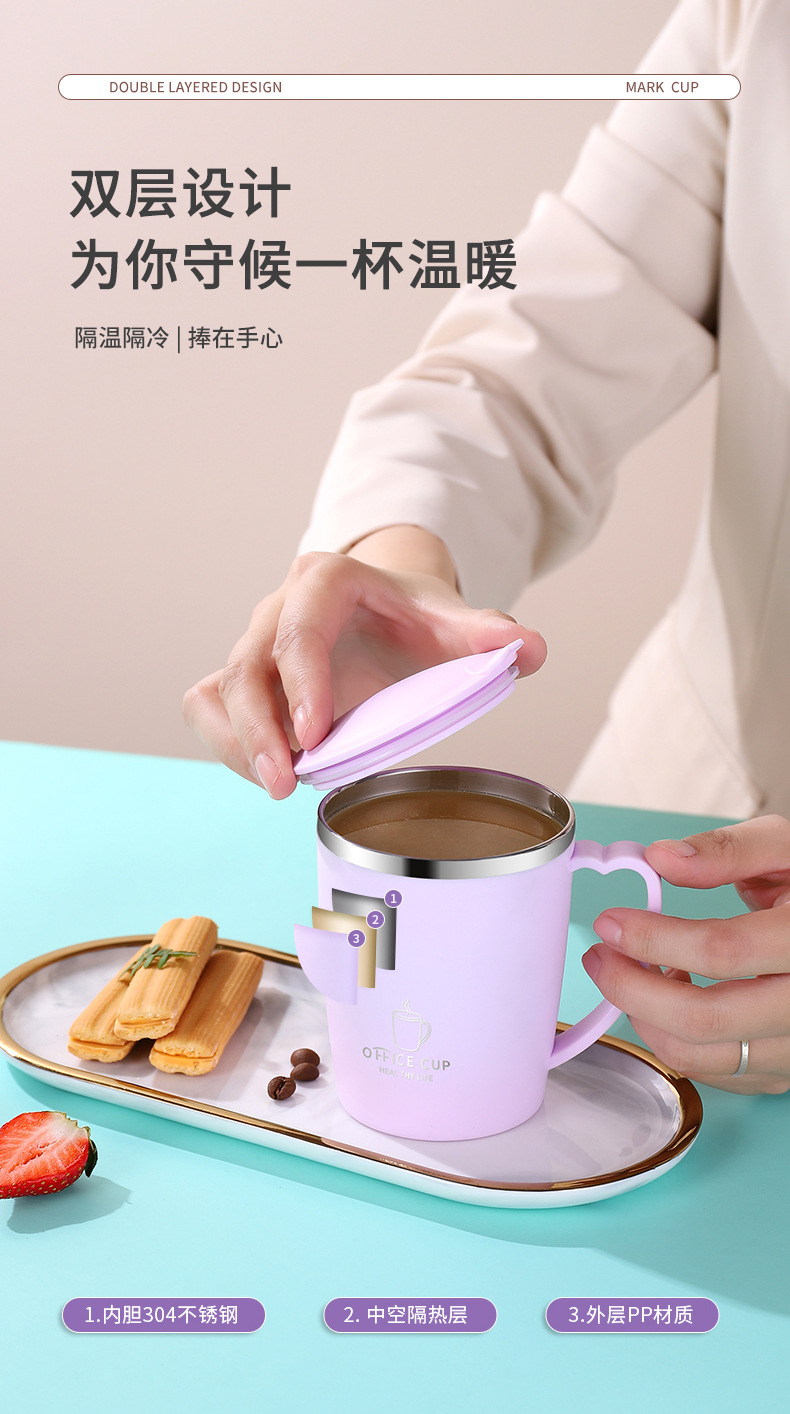304不锈钢儿童通用口杯防摔带盖杯学生喝水杯办公室马克杯情侣杯详情6