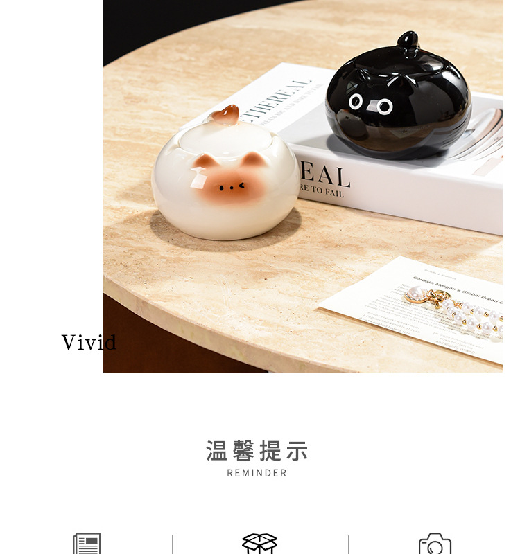创意可爱暹罗猫陶瓷烟灰缸客厅办公室桌面防飞灰带盖烟缸装饰摆件详情11
