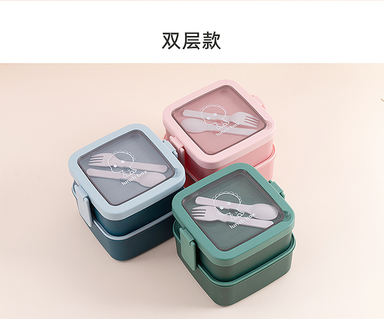 创意双层可收纳日式学生饭盒便当盒可微波加热午餐上班族便携详情13