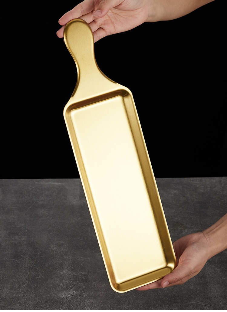 Stainless steel Western-style steak grill plate, golden sushi sashimi plating handle, pizza plate, stainless steel baking plate pic 12