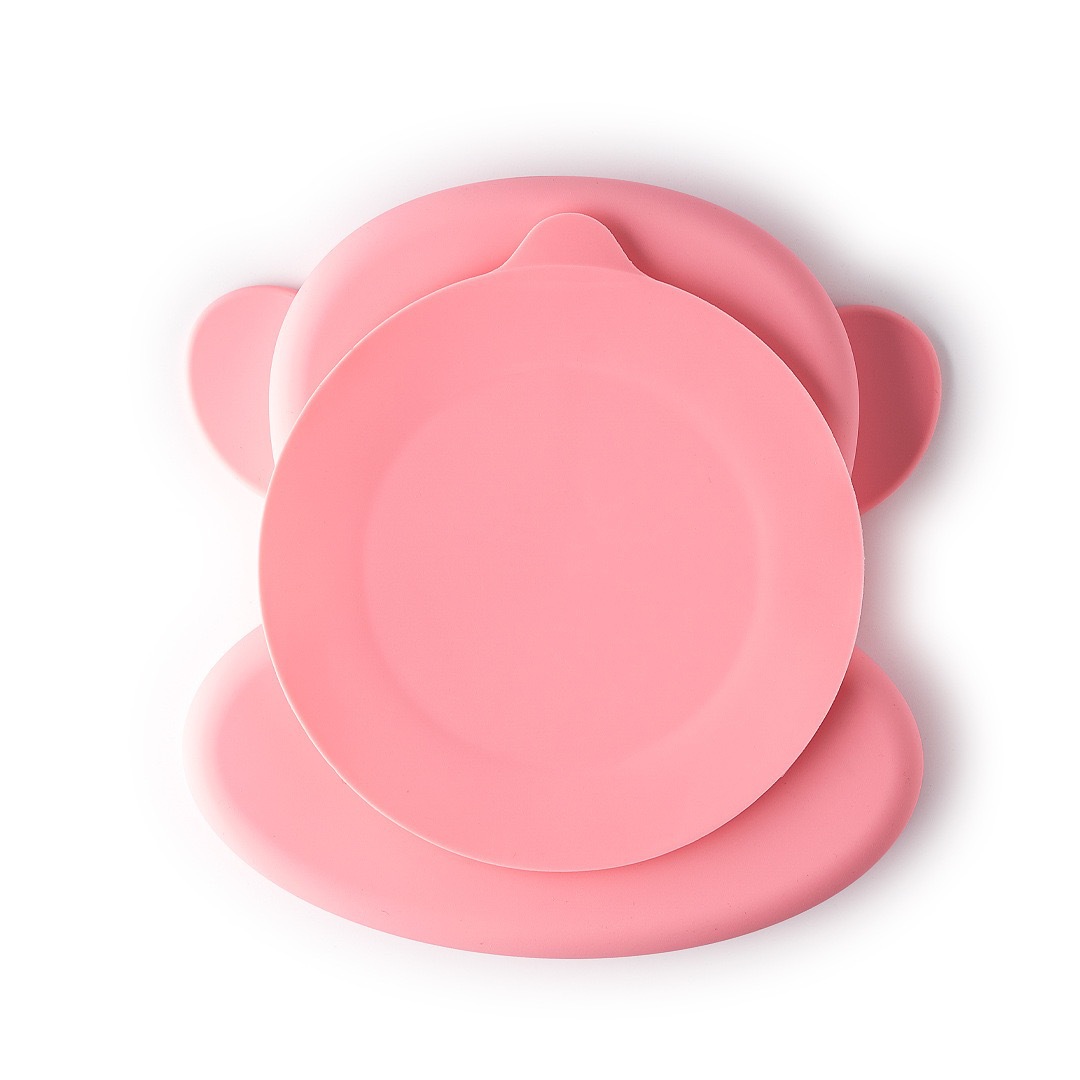 一体式分格盘婴儿硅胶吸管碗吃饭训练勺儿童餐具宝宝餐盘吸盘猴子详情8