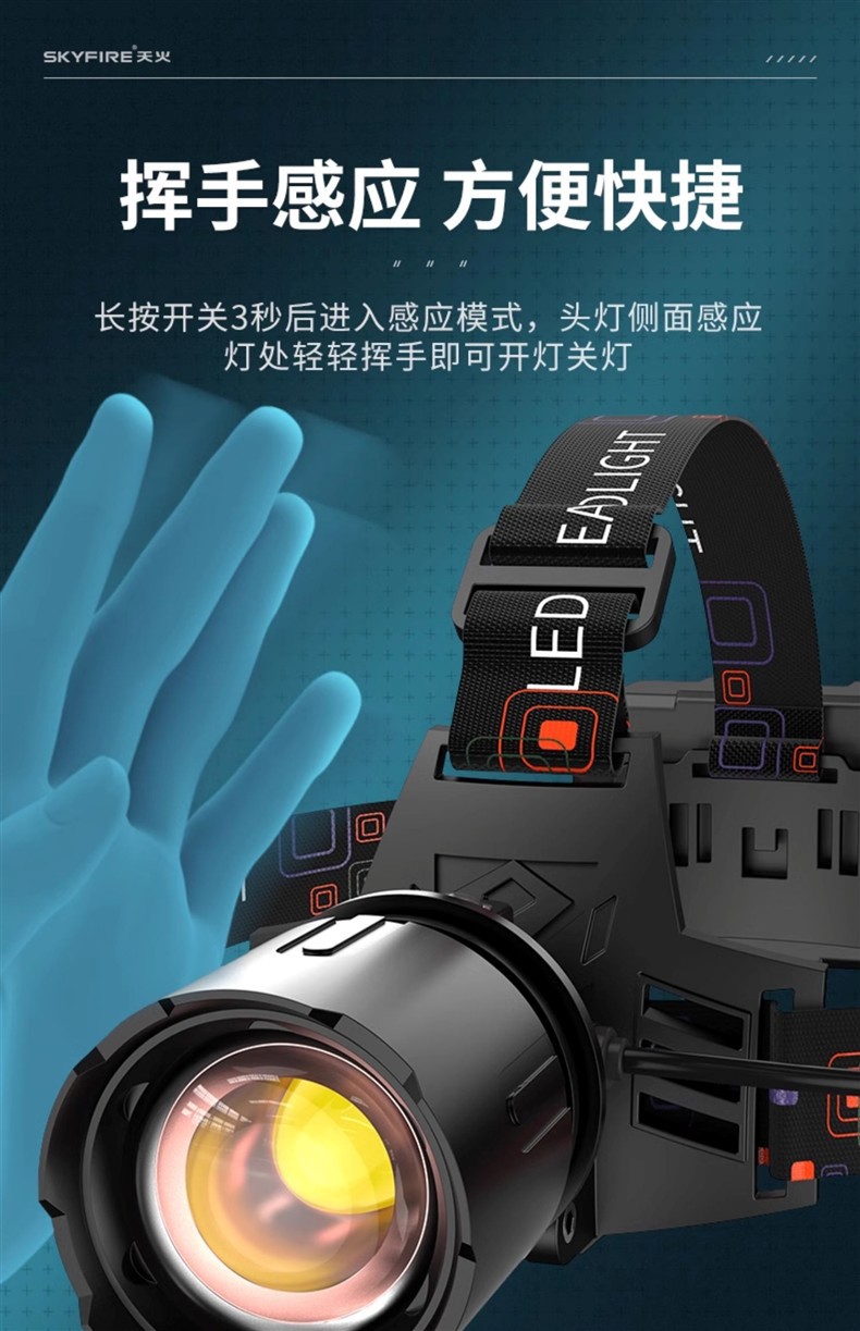 天火手电筒强光充电头戴式照明灯便携头灯2025新超亮感应户外远射详情22