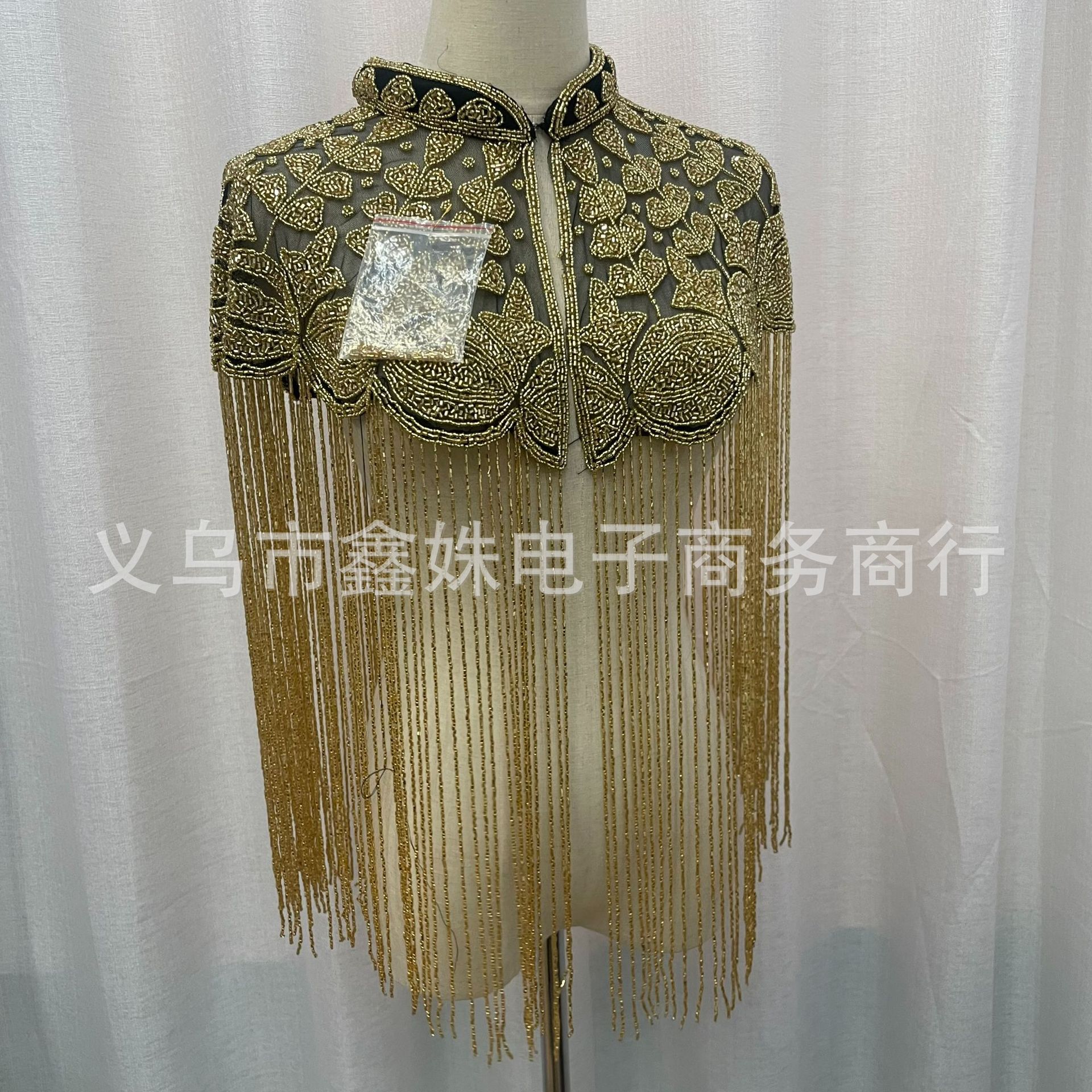Fringed sequined shawl, European and American retro Gatsby ball party beaded evening dress, short small shawl pic 21