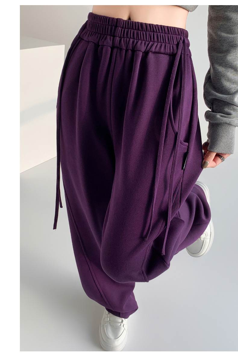 Fleece warm wide-leg pants, loose and high-waisted, slimming winter new style pic 53