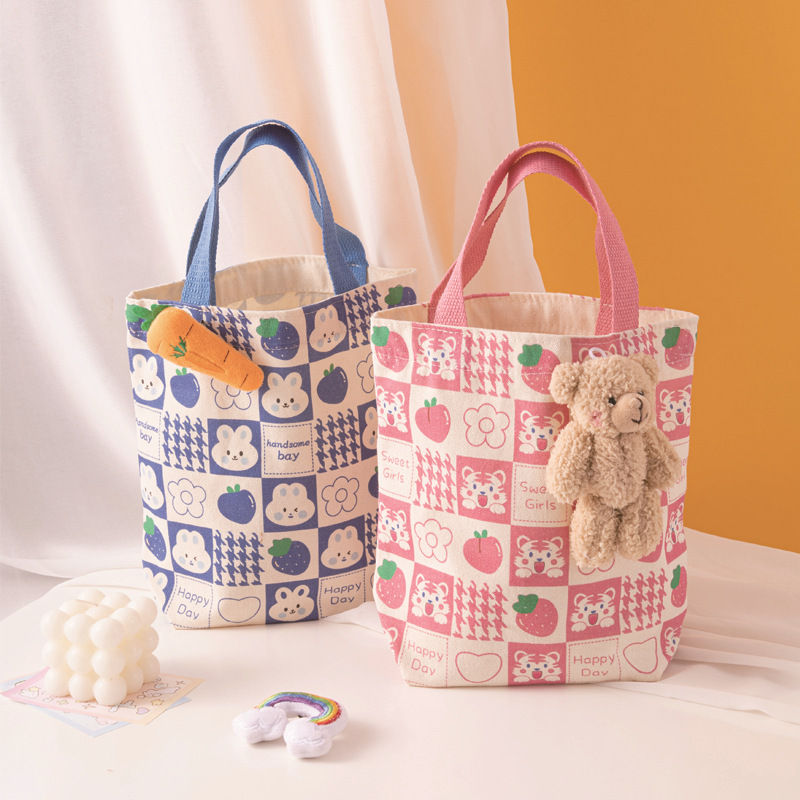 New souvenirs: Cute rabbit, tiger, ins hand-held canvas bag, lunch bag, fashionable lunch box bag for work and commuting pic 7