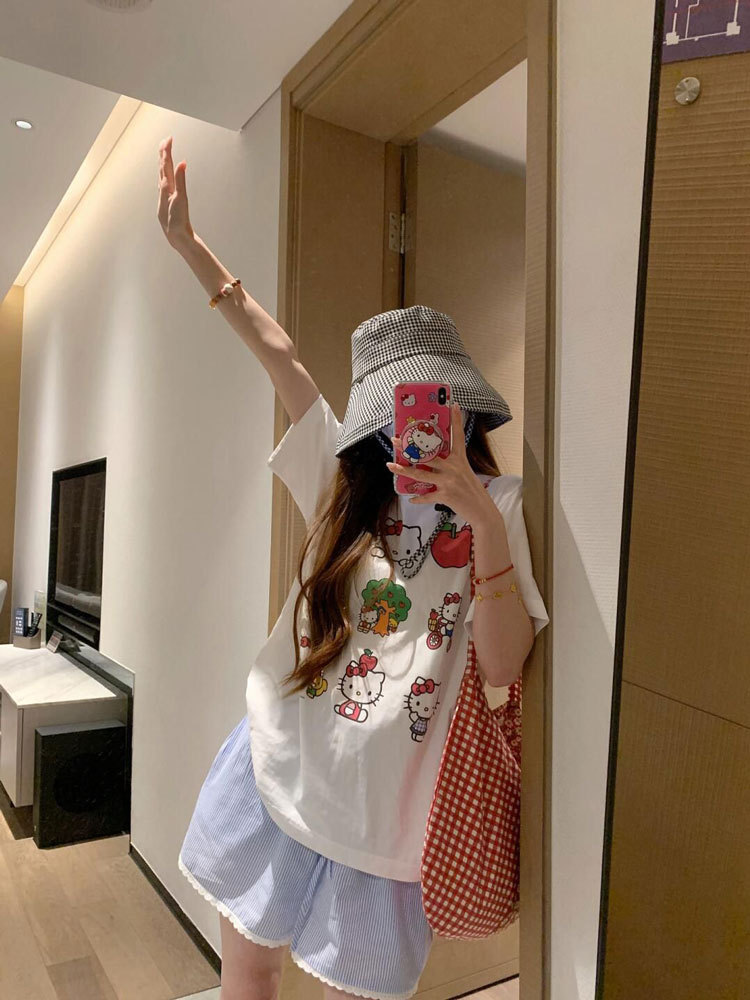 美式蓝色条纹休闲短裤女夏季高腰抽绳透气速干甜辣运动阔腿沙滩裤详情4