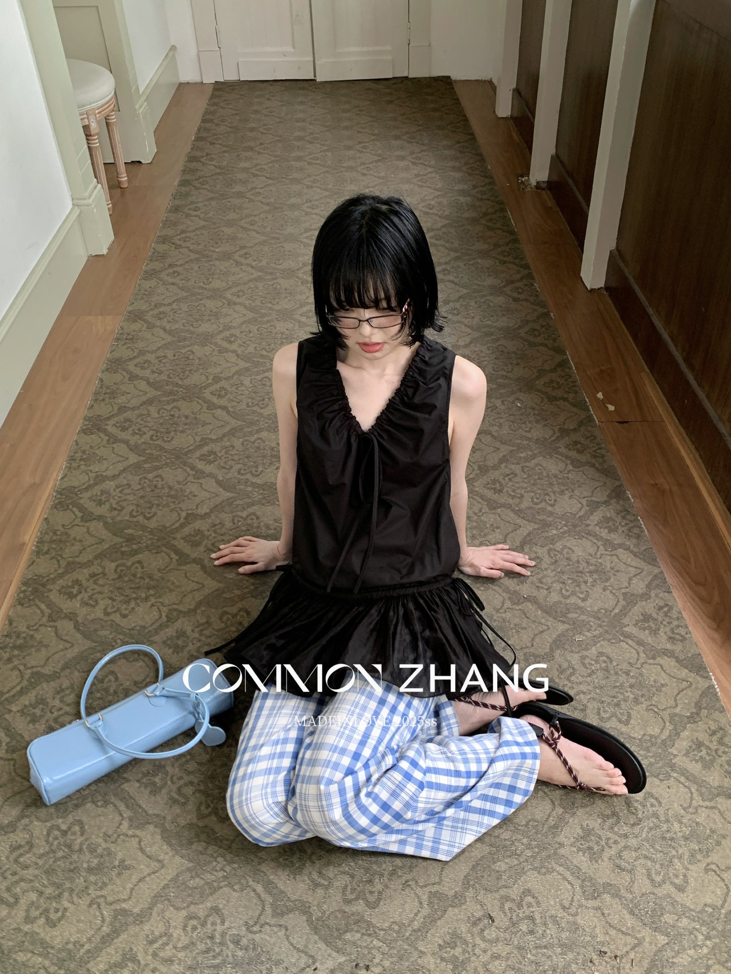 CZ ZHANG Summer French mint Manbo V-neck lace-up Youthful A-line puffed vest dress for women, B23782 pic 34