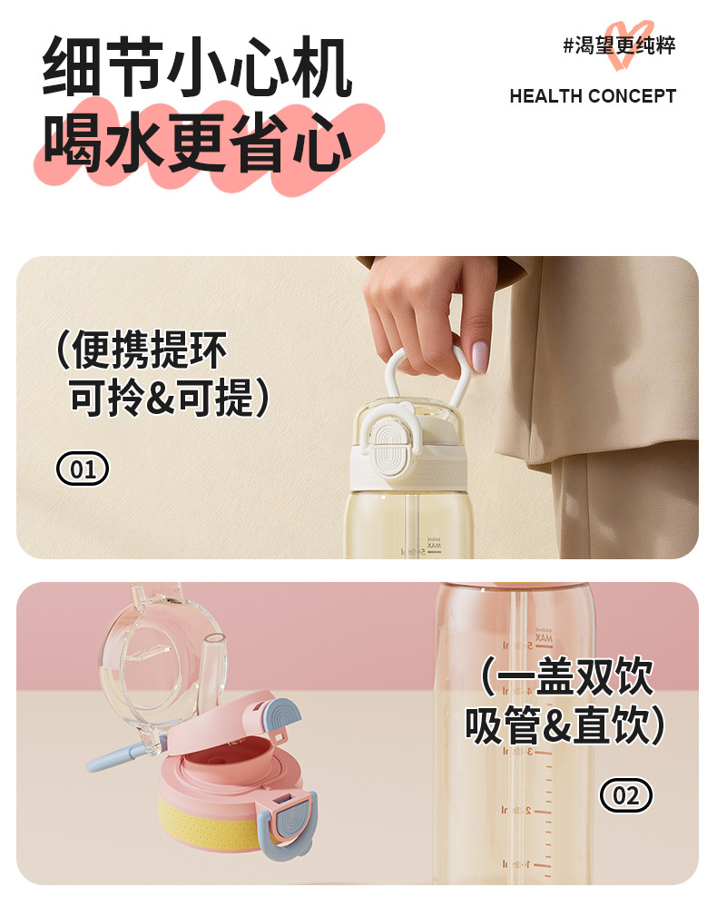 PPSU水杯户外便携水壶一键弹盖随手杯儿童水杯夏季大容量孕妇水杯详情9