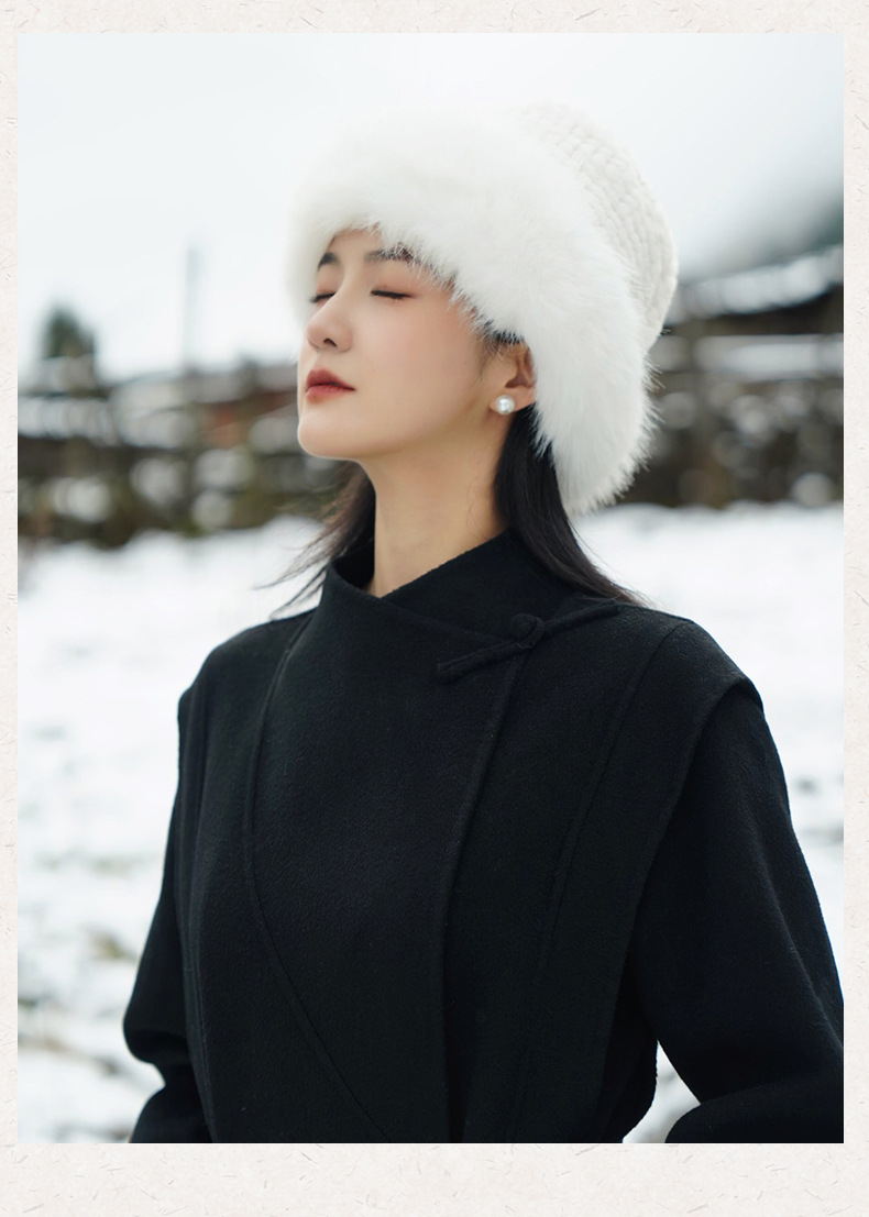 2025 New Chinese-style Australian wool Double-sided cashmere Chinese-style coat for women, mid-length black woolen wool coat with buttons pic 7