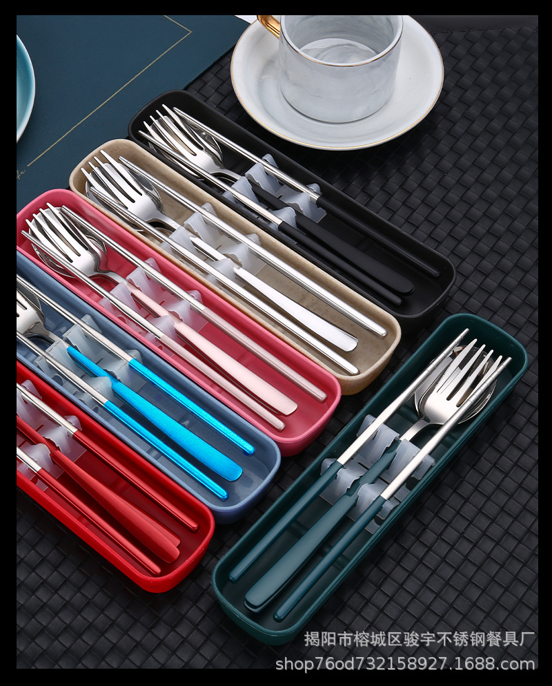 韩式304不锈钢便携餐具三件套学生户外公司礼品叉子勺子筷子套装详情17